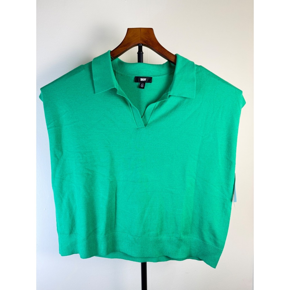 DKNY Womens Kelly Green Sleeveless Polo Sweater Knit‎ Top XL NWT Casual Festive